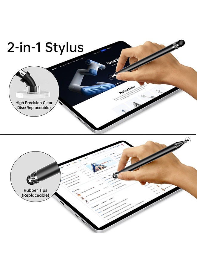 تِلْسِل قلم لمس (5 قطع)، قلم لمس 2 في 1 لشاشة اللمس، دقة وحساسية عاليتان، مناسب لأجهزة iPhone/iPad/أجهزة Android اللوحية، متوافق مع جميع شاشات اللمس (أسود) - Image 3